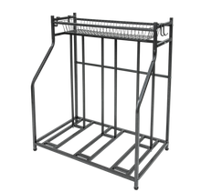 Load image into Gallery viewer, 3-Bike Stand Rack with Storage Basket and Hooks