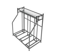 Load image into Gallery viewer, 3-Bike Stand Rack with Storage Basket and Hooks
