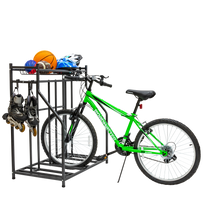 Load image into Gallery viewer, 3-Bike Stand Rack with Storage Basket and Hooks