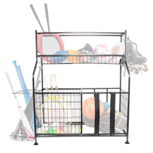 Load image into Gallery viewer, Sports Equipment Organizer with Bat Rack, Basket, and Hooks
