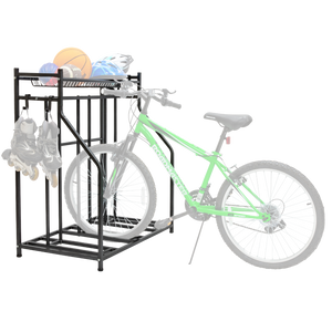 3-Bike Stand Rack with Storage Basket and Hooks