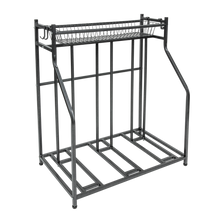 Load image into Gallery viewer, 3-Bike Stand Rack with Storage Basket and Hooks
