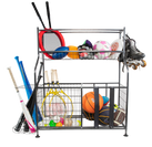 Sports Equipment Organizer with Bat Rack, Basket, and Hooks