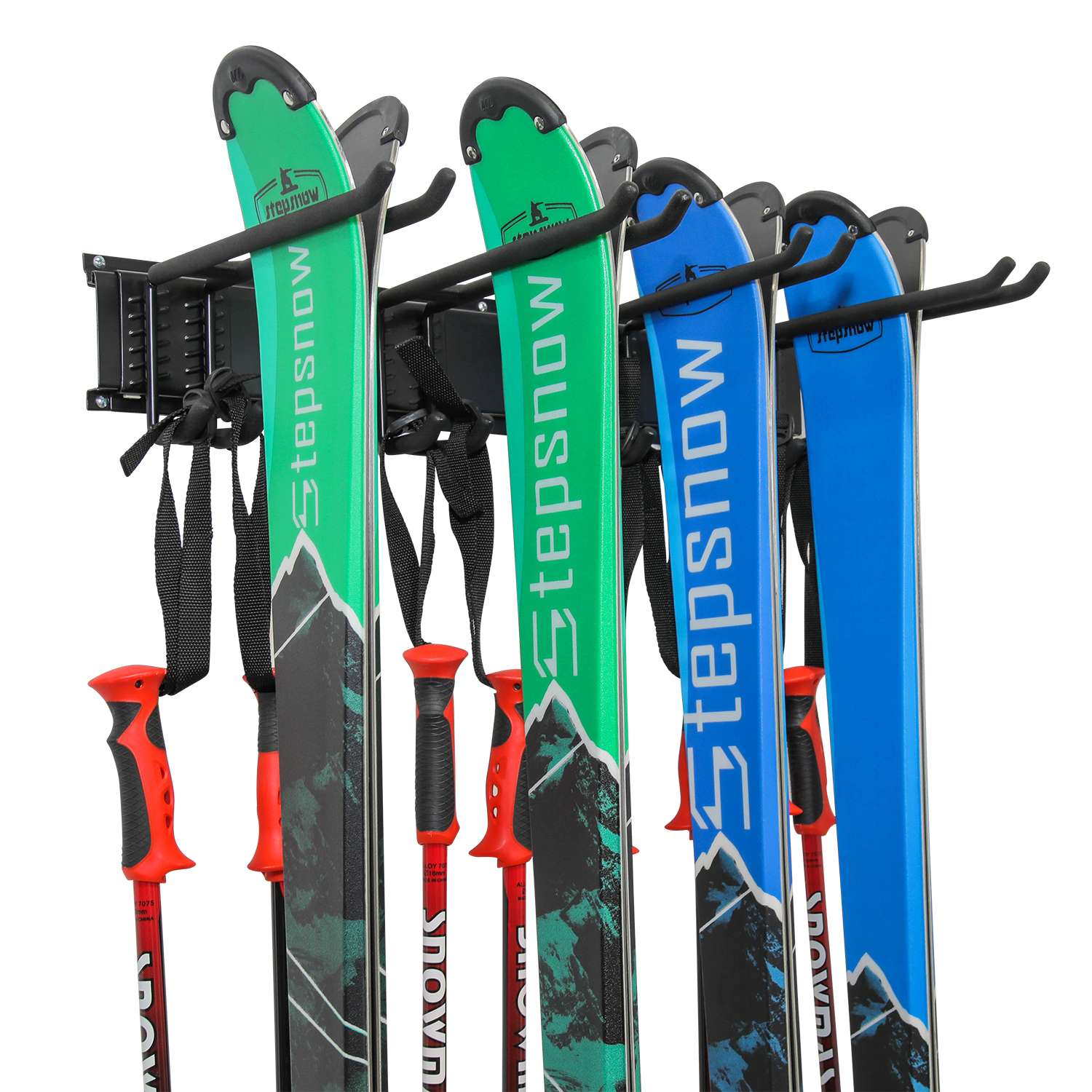 Wall-Mounted Ski Rack with 4 Adjustable Hooks – Raxgo