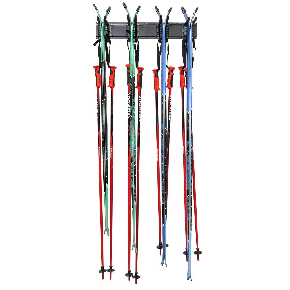 Ski Rack Rails Wall-Mounted Ski Rack with 4 Adjustable Hooks – Raxgo